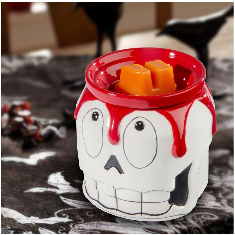 Halloween Skull Wax Warmer Electric Ceramic Blood Drip Spooky Decor White Red